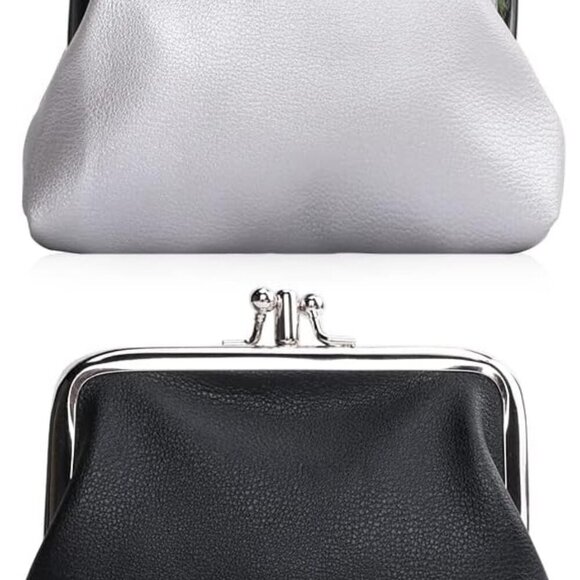 2 Packs PU Coin Purse Double Pocket Change Pouch Clutch Wallet with Clasp Closur - Picture 1 of 9